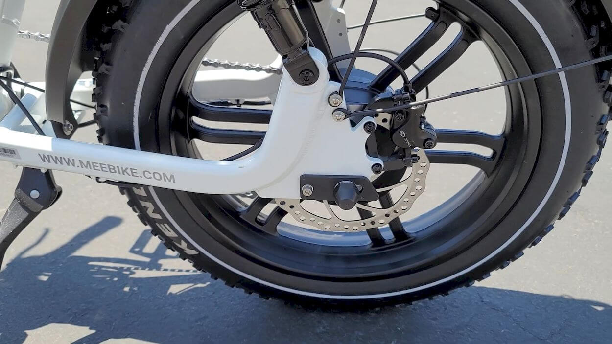 Meebike Gallop Step-Through Review: hydraulic disc brakes branded by Logan