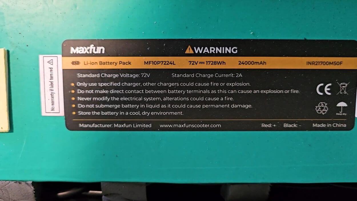 Maxfun 10 Pro Review: 72V/24Ah battery